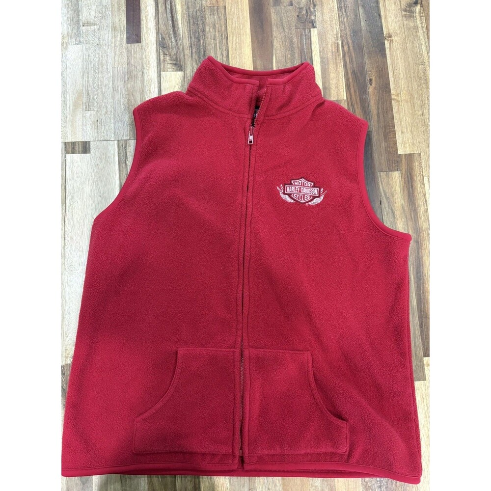 Harley Davidson Vest Mens Medium Red Fleece Full Zip Embroidered chariton IA